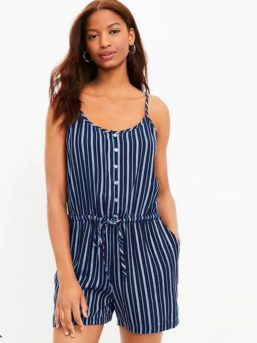 LOFT XS Striped Navy Sleeveless Romper